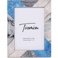 Outlet ⭐ Tiramisu Blue & Ivory Resin Picture Frame with Metal Stripes 🌟