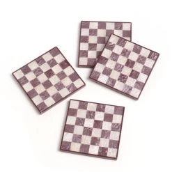 Promo 😉 Tiramisu Checkered Resin Coasters - Set of 4 😀